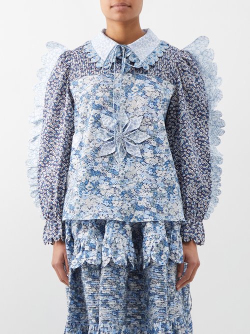 Horror Vacui Gretel Floral-patchwork Cotton Blouse In Blue Multi