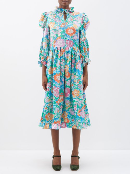 Horror Vacui Yuzuki Floral-print Silk-satin Midi Dress