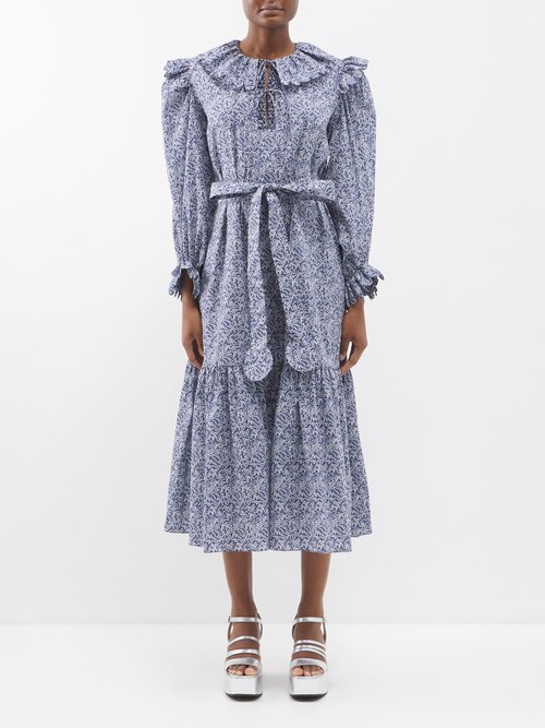 Horror Vacui Rosie Floral Scalloped-trim Cotton Midi Dress