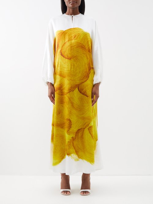 Roksanda Gilda Brushstroke-print Silk Dress In Gold Multi