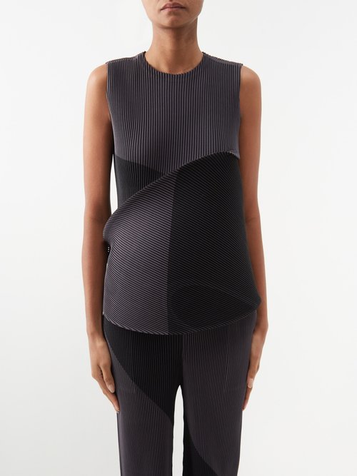 Issey Miyake - Bi-colour Technical-pleated Jersey Top - Womens - Black Grey