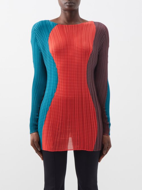 Issey Miyake - Colour-blocked Technical-pleated Top - Womens - Blue Red