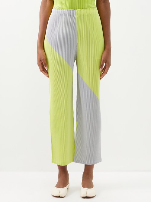 Issey Miyake - Colour-block Technical-pleated Trousers - Womens - Yellow Grey