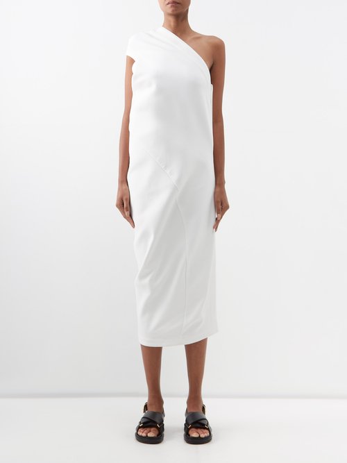 Issey Miyake - Asymmetric Draped Jersey Midi Dress - Womens - White