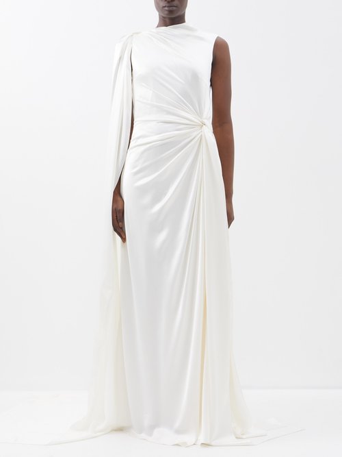 Roksanda Orien Asymmetric Draped Silk-satin Dress In Ivory