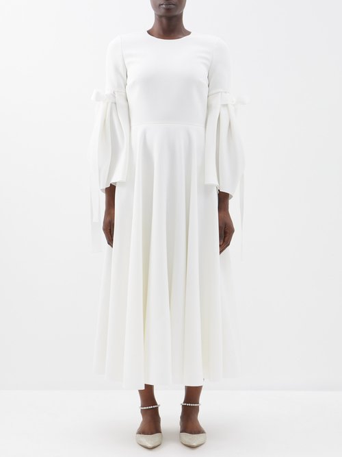 Roksanda Calmina Tie-sleeve Crepe Midi Dress In Ivory