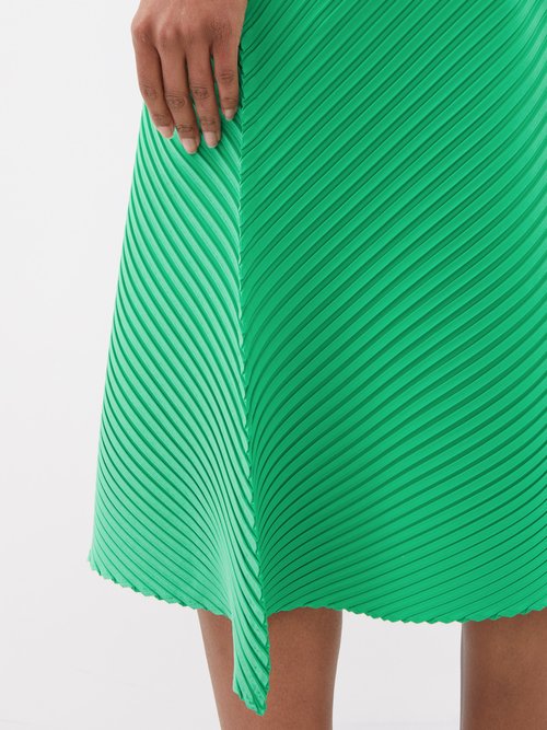 Plaster Pleats Asymmetric-hem Midi Skirt In Green