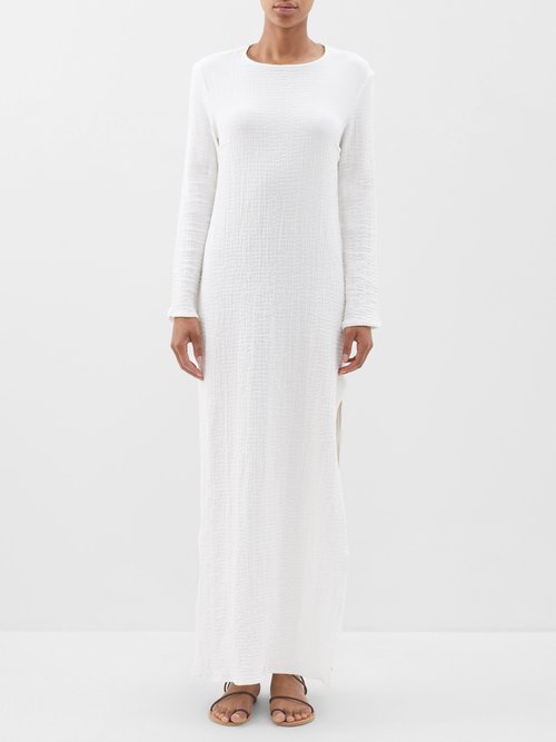 Shop Albus Lumen Crinkled-cotton Maxi Dress In White