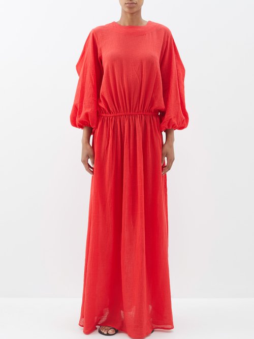 Albus Lumen Lucinta Backless Crinkled-cotton Maxi Dress In Red