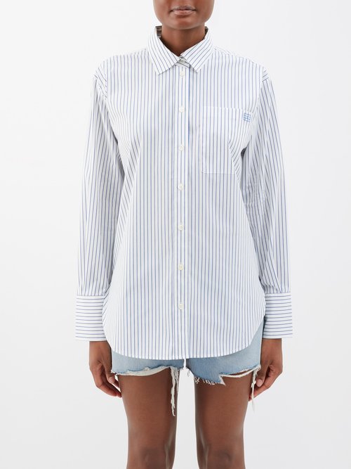 frame - the oversized striped cotton shirt womens blue white