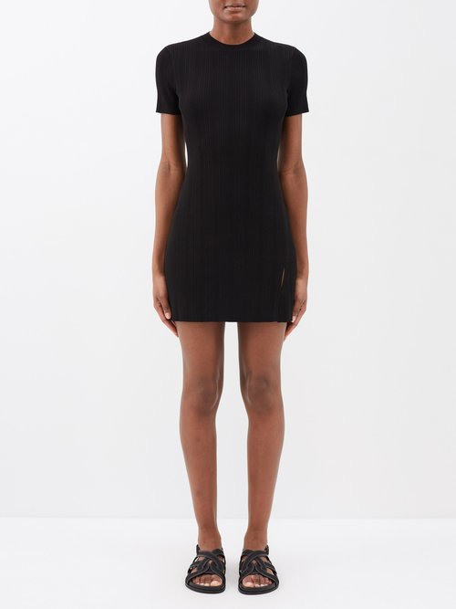 Frame Cutout Ribbed-knit Mini Dress In Noir