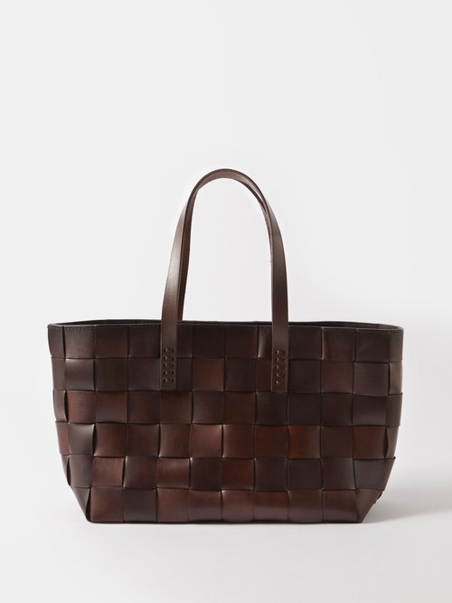 Dragon Diffusion Japan Woven-leather Box Tote Bag In Dark Brown