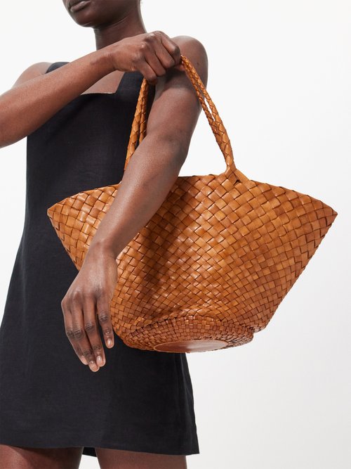Dragon Diffusion Egola Woven-leather Basket Bag In Tan