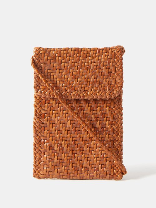 Dragon Diffusion Phone Pochette Woven-leather Cross-body Bag In Tan