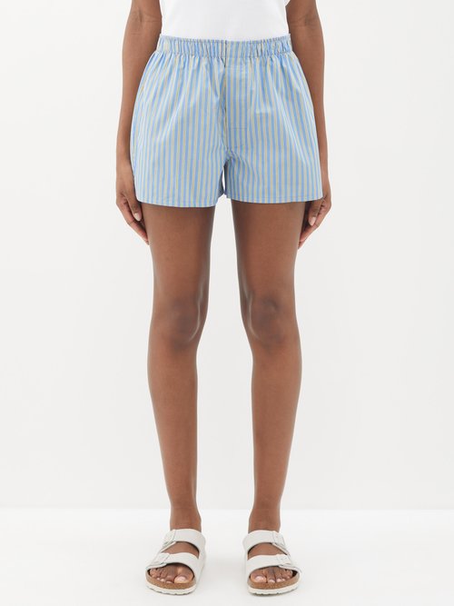 Hommegirls Logo-embroidered Striped Cotton Shorts In Yellow Stripe