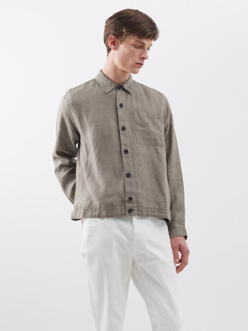 Oliver Spencer Milford Linen Overshirt In Gray | ModeSens