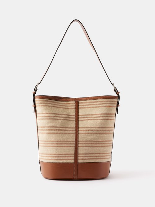 Large Striped Palm Leather-trim Hobo Bag
