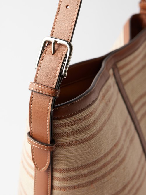 HUNTING SEASON Leather-trimmed woven raffia shoulder bag