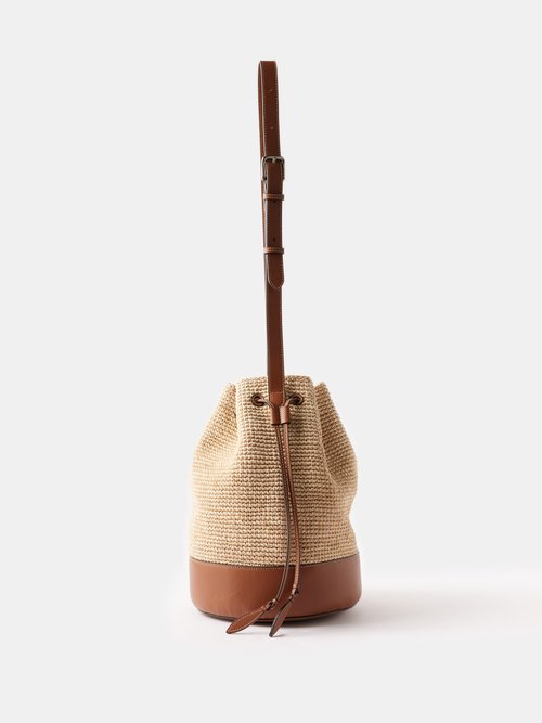 Platano Woven-palm Leather-trimmed Bucket Bag