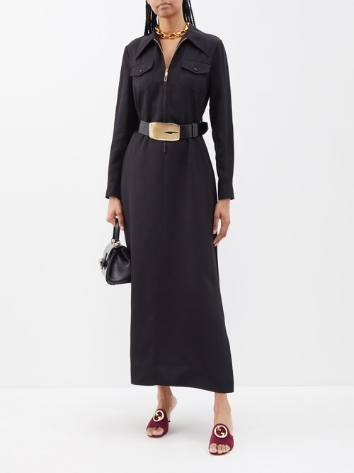 Gucci - G-buckled Belted Maxi Shirt Dress - Womens - Black