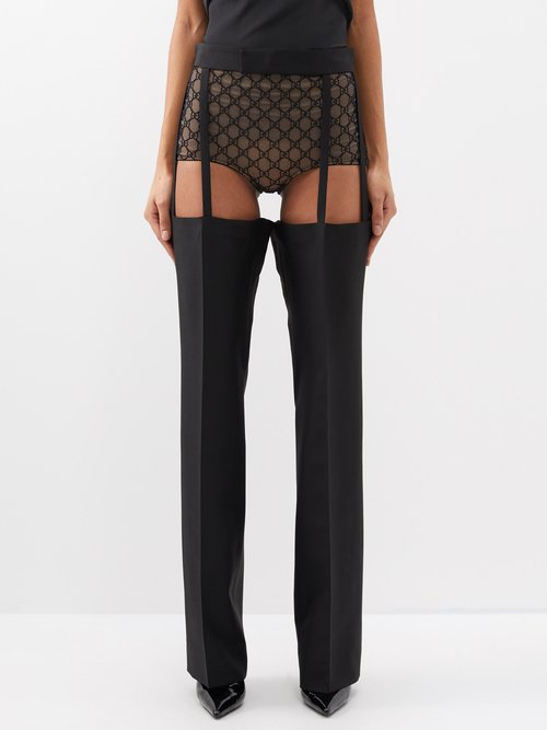 Gucci Garter-panel Gg-jacquard Wool-blend Trousers