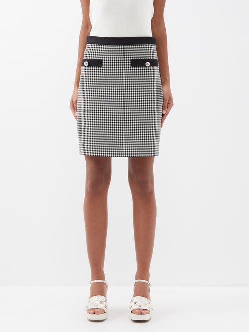 Gucci - Gingham-check Cotton-blend Mini Skirt - Womens - Black Multi