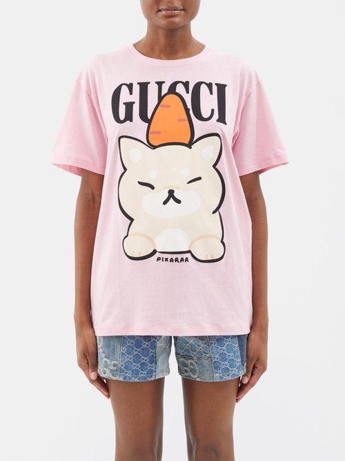 Printed Cotton Jersey T Shirt in Pink - Gucci