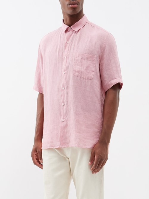 sunspel - point-collar linen short-sleeved shirt mens pink