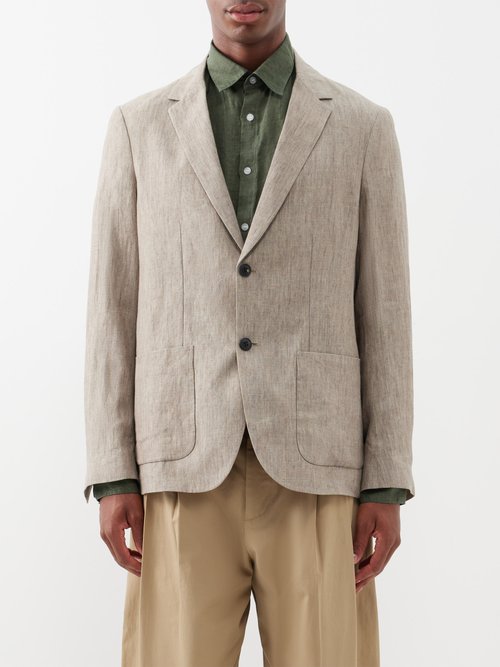 sunspel - single-breasted linen suit jacket mens beige