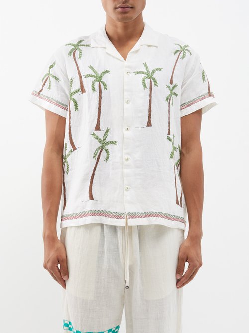 harago - palm-embroidered linen shirt mens off white