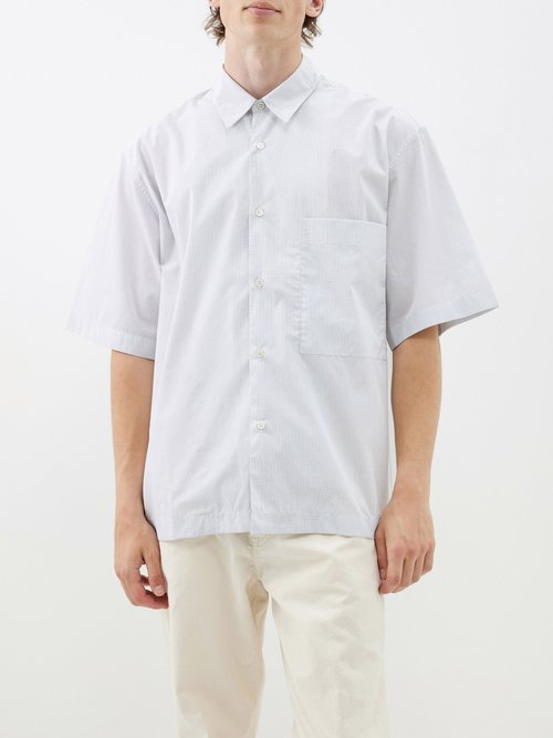 studio nicholson - pete grid-print cotton-poplin shirt mens white black