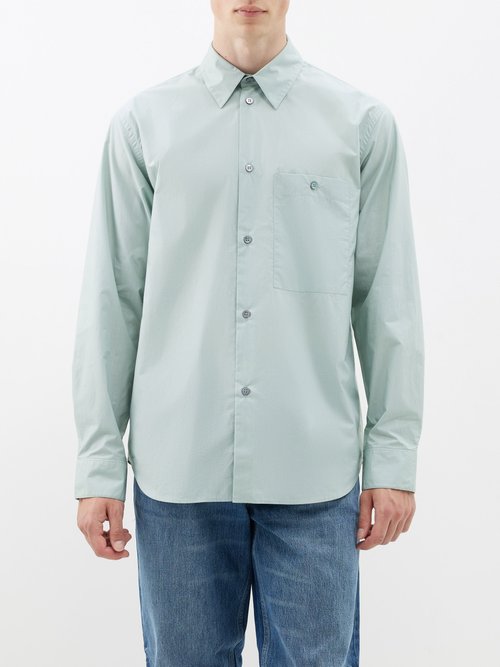 studio nicholson - kito patch-pocket cotton-poplin shirt mens light blue