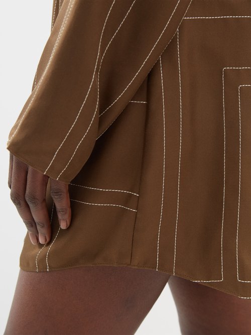 Monogram Silk Twill Shorts in Brown - Toteme