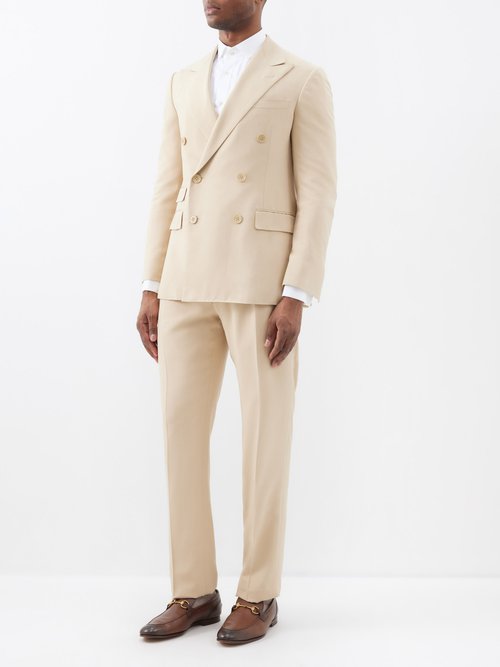 ralph lauren purple label - kent double-breasted silk-twill suit mens beige