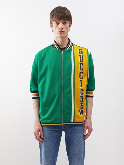 Gucci - Logo-embroidered Cotton-jersey Track Jacket - Mens - Green Yellow