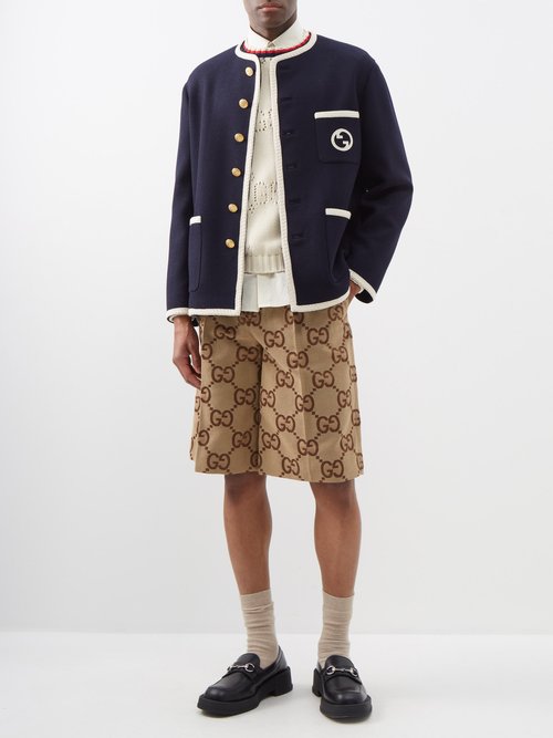Gucci - GG-appliqué Wool-blend Tweed Jacket - Mens - Dark Blue