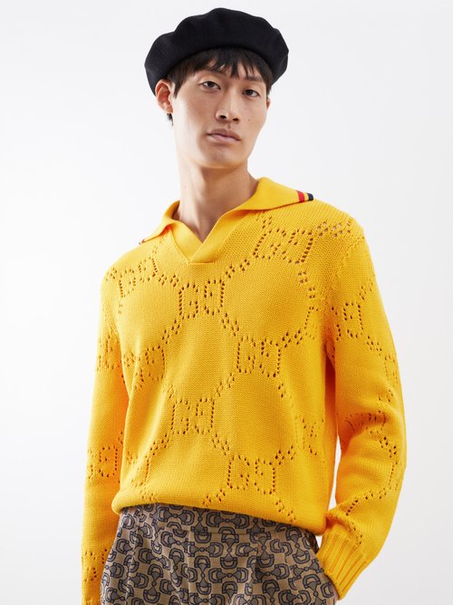Gucci - Jumbo Gg Cotton Polo Sweater - Mens - Yellow