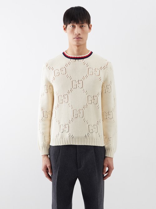 Gucci - Perforated-logo Cotton Sweater - Mens - Ivory
