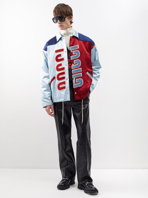 Gucci - Logo-appliqué Colour-blocked Cotton-blend Jacket - Mens - Red Blue