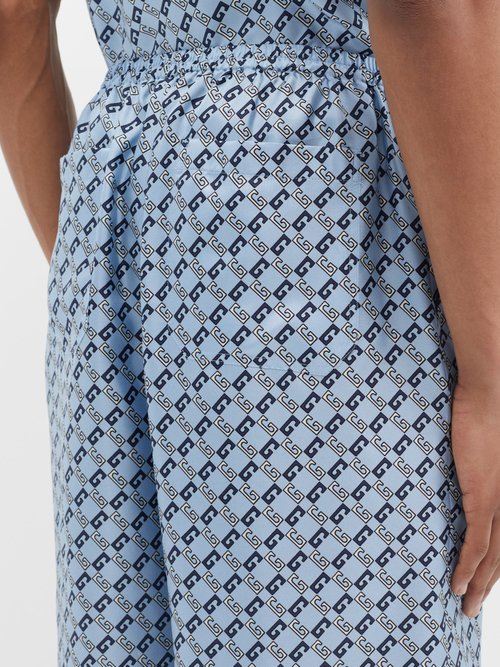 Geometric Square G print silk shirt in light blue