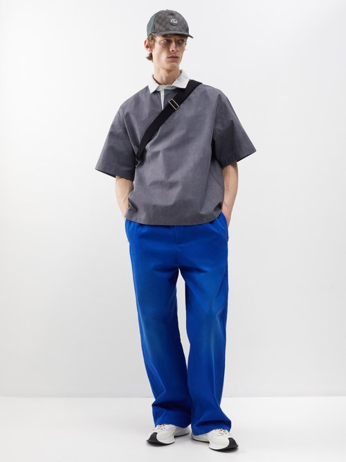 Gucci - Drawstring-waist Cotton-drill Trousers - Mens - Blue