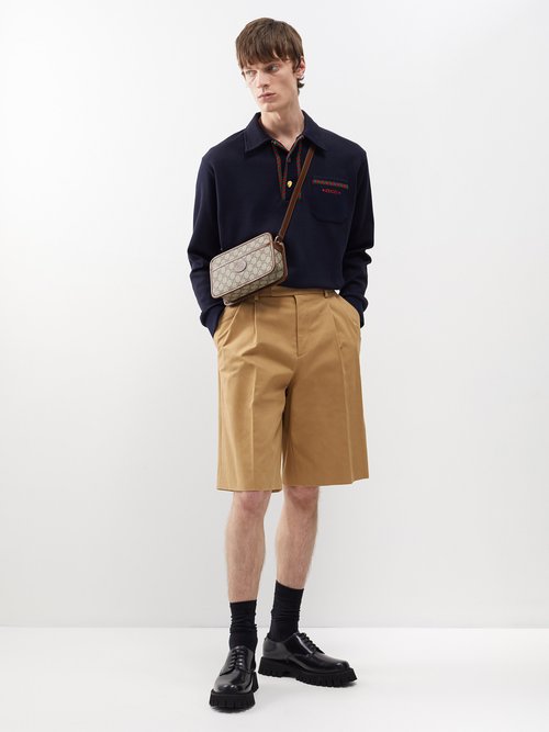 Gucci - Pleated Cotton-canvas Shorts - Mens - Camel
