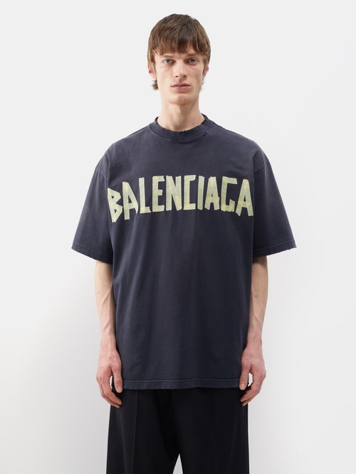 Balenciaga - Tape-logo Cotton-jersey T-shirt - Mens - Black