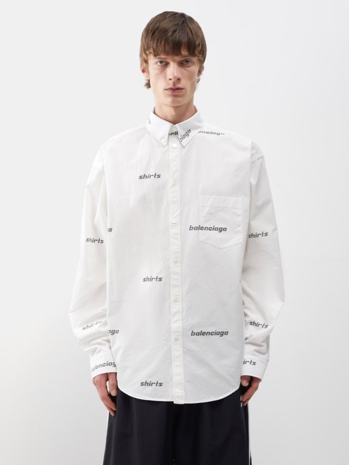 Balenciaga Logo-print Cotton-poplin Shirt In White/black