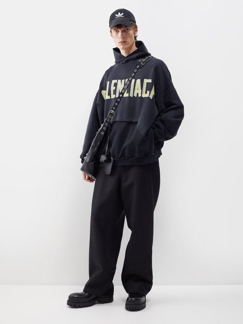 Balenciaga Hoodie Ripped Pocket Tape Type Oversize In Washed Black ...