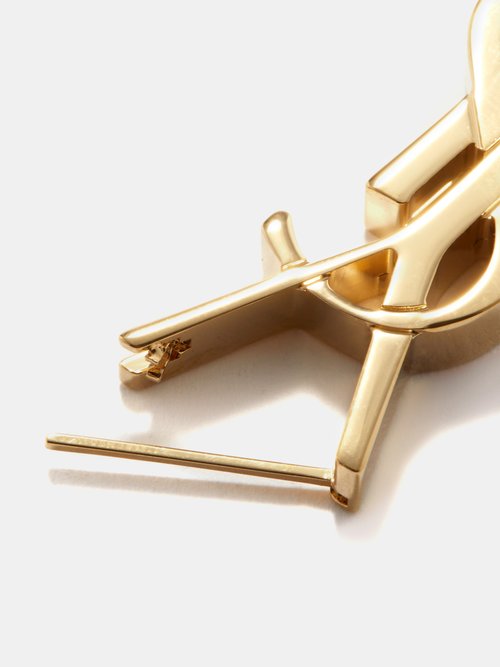 Saint Laurent Cassandre YSL Monogram Gold Brass Cuff Bracelet – Queen Bee  of Beverly Hills