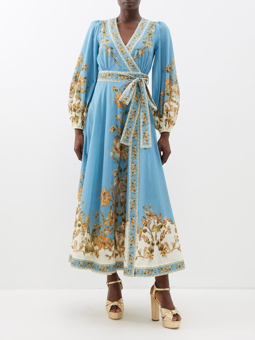 Zimmermann Chintz Floral-print Cotton Midi Wrap Dress