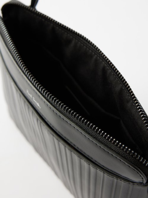 Black Leather 'Shadow Stripe' Phone Wallet Bag