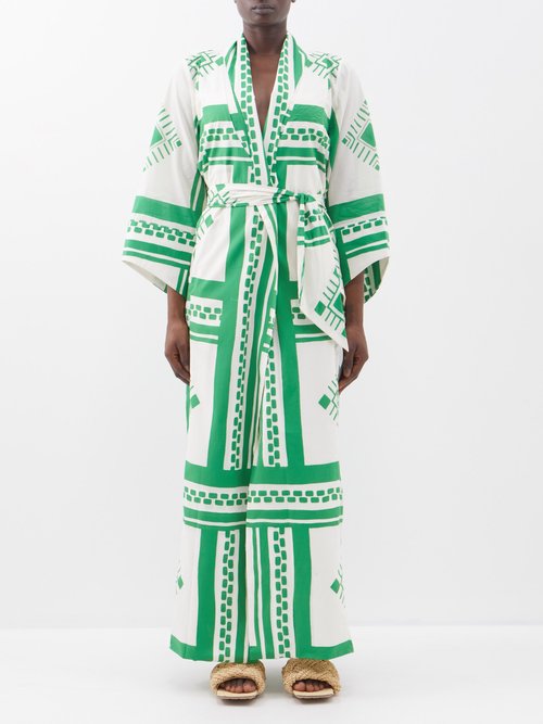 Johanna Ortiz Happy Mystery Geometric-print Cotton Kimono Dress In ...