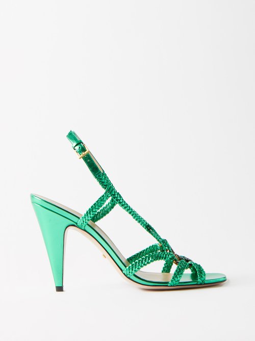 Gucci - Isa Crystal-embellished Leather Sandals - Womens - Green